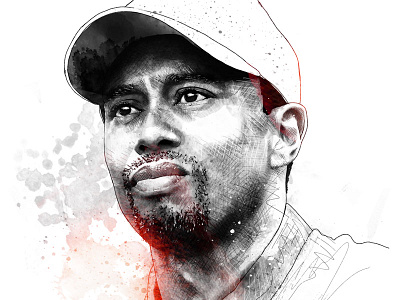 Portrait of Tiger Woods digital art drawing golf illustration ink pencil photoshop portrait sport tiger woods wacom watercolor