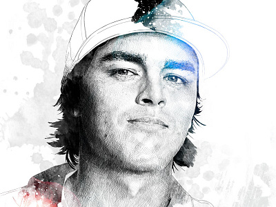 Portrait of Rickie Fowler digital art drawing fowler golf illustration ink pencil photoshop portrait sport wacom watercolor