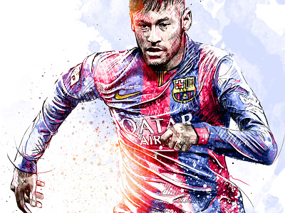 Sport Illustration: Neymar digital art drawing football illustration ink neymar pencil photoshop soccer sport wacom watercolor