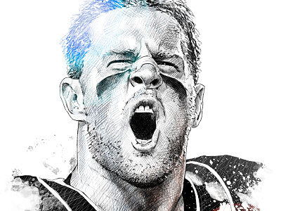 ESPN Illustration: J.J. Watt espn face fine liner football hand drawn illustration ink jj watt nfl pencil portrait watercolor