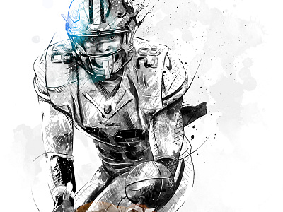 ESPN Illustration: Carlos Hyde action carl hyde espn fine liner football hand drawn illustration ink nfl pencil portrait watercolor