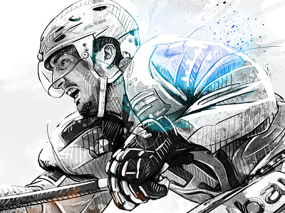 Sport Illustration: Marc Wieser drawing hcdavos hockey ice hockey illustration ink pencil photoshop sport wacom watercolor wieser