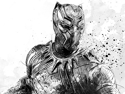 MARVEL Illustration: Black Panther (b/w) black and white black panther comic drawing illustration ink marvel movie pencil watercolor