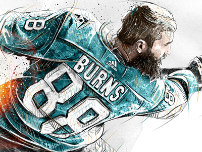 Sport Illustration for Adidas: Brent Burns digital art drawing face illustration ink nhl pencil photoshop portrait sport wacom watercolor