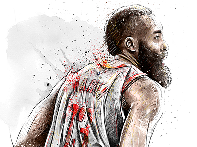 Sport Illustration for Adidas: James Harden basketball digital art drawing illustration nba pencil photoshop portrait sport wacom watercolor