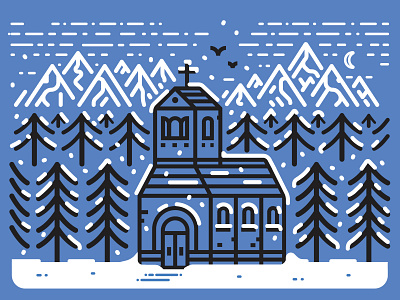 Winter christmas church illustration illustrator night snow winter