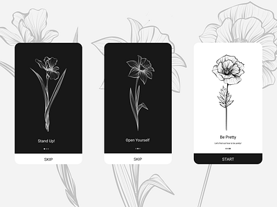 Pretty Flower adobeillustator app black black white daily ui dailyui dailyui023 dailyuichallenge figma figmadesign flower graphic design illustration interface onboarding onboarding ui pretty ui uidesign uiux