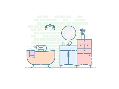 Bath time! bath bathroom brick wall bubbles cute home icon