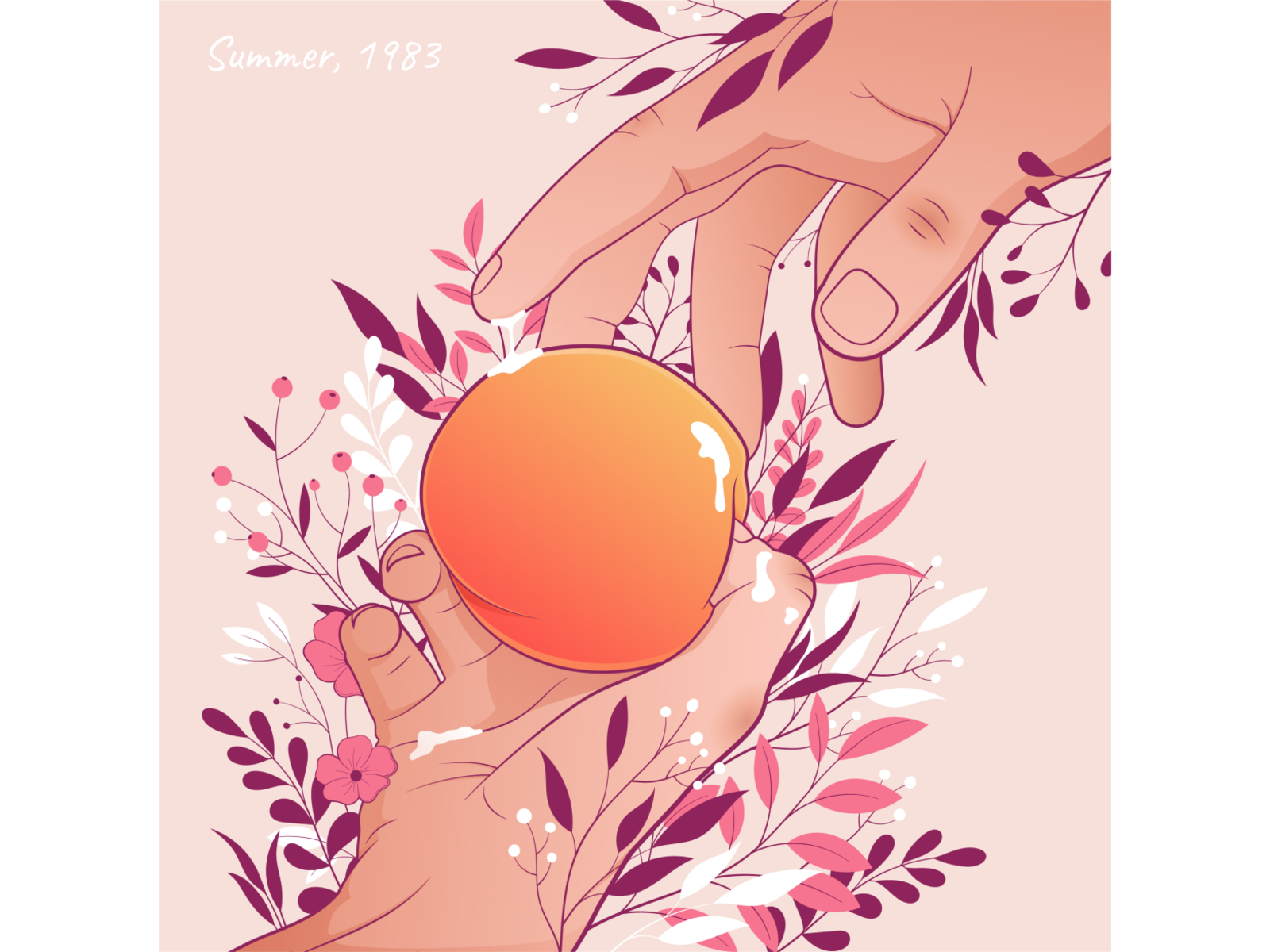 Summer, 1983 digitalart erotica flowers gay gayart hand illustration lgbt love man peach teen vector