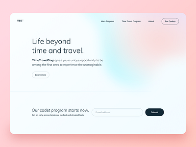 TimeTravelCorp® Home Page gradient home page landing page mars space time travel ui ui design ux ux design web design