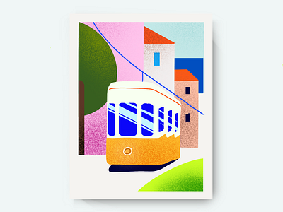 Tram with city illustration design digitalart illustration procreate
