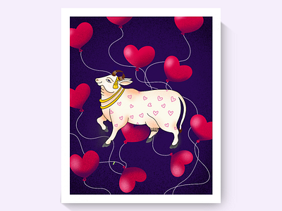 Mother Cow illustration with heart shapes digitalart illustration procreate