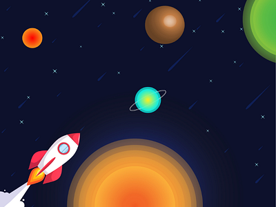 Celestial bodies - Sun, planet, stars and rocket bright colors celestial bodies creative design illustrator shine