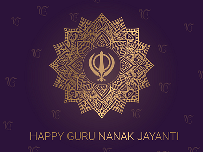 Happy guru nanak jayanti creative design golden illustrator mandala purple