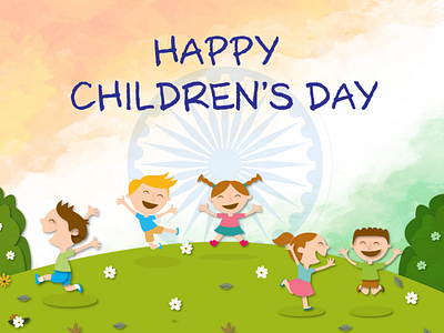 Happy Children's Day - India boy children creative design flowers girl greenery illustration illustrator leaves