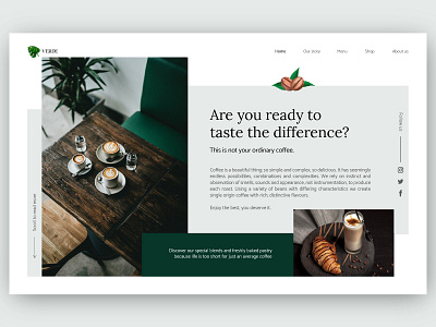 Verde caffe and roastery brand and identity branding caffe coffee coffee bar design interface minimal and clean minimal design roastery ui ux design ui ux userinterface verde web webdesign webpage webpage design website