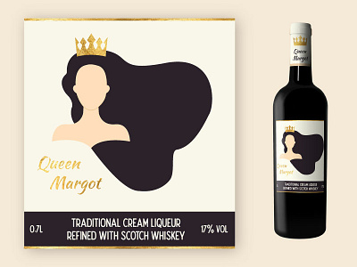 Queen Margot bottle bottle label branding character digital design flat design flat illustration graphic illustration illustration art illustrator illustrator art label label design liqueur minimal design packaging packaging design queen woman