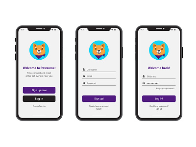 Pawsome app design dogs mobile pawsome pets registration shibainu sign in sign up sing up form uidesign uiuxdesign userinterface