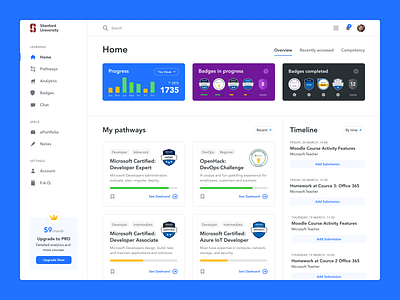 Teacher Growth Platform : Homepage badges clean dashboad education feed minimal notification platform product simple skills teacher ui university ux web website