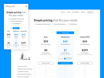 Timeular : Pricing page