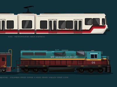 The Trains of Portland, Oregon illustrator light locomotive poster rail shading train transportation vector vehicles