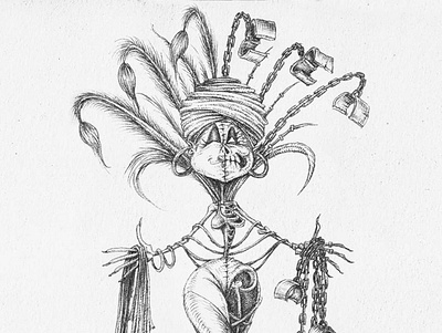 Mother Equilibrium blackandwhite carnival cartoon cartoony chains drawing equilibrium goddess illustration kaamuz moebius monster mother mother equilibrium pencil tattoo tim burton