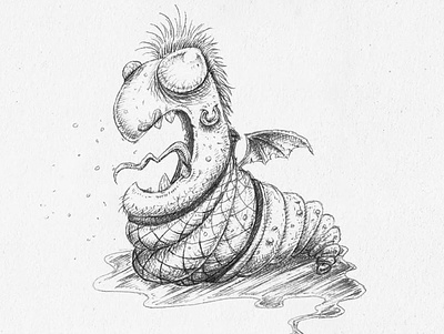 DragWurm blackandwhite cartoon characterdesign comics dragwurm drawing kaamuz monster pencil tattoo tim burton