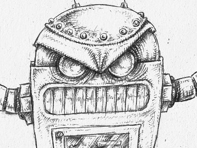 Evil Robot (character design) blackandwhite cartoon cartoony character characterdesign classic comedy design evil fun graphite horror illustration mechanicalpencil monster monsters pencil robot