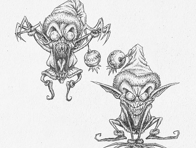 Elves black blackandwhite cartoon cartoony character design characterdesign cute drawing elf elves illustration kaamuz monster monsters tattoo tim burton