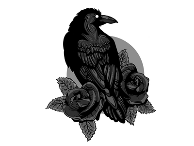 Raven bird dark art darkart illustration raven rose tattoo