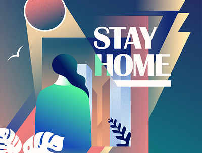 Stay Home affinitydesigner art deco futuristic geometric illustration neon retrofuturism retrowave vector