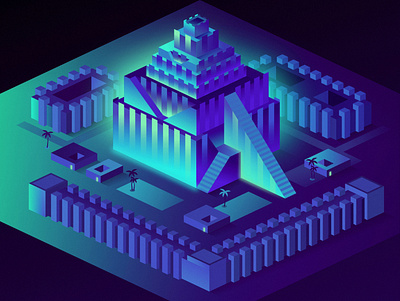 Tower of Babel 80s affinitydesigner cyberpunk future futuristic glow isometric neon outrun retrowave vector