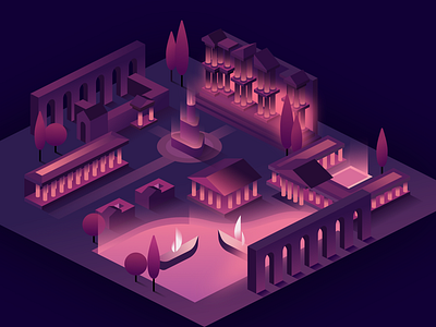 Roman Civilization aff affinitydesigner architecture city color futuristic glow illustration isometric neon retrowave vector