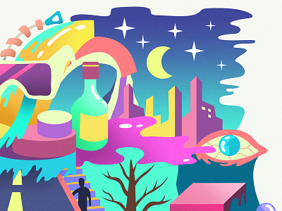 Road abstract colorful doodles eye night psychedelic