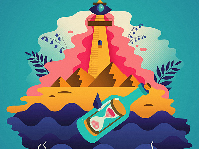 Leaving Traces abstract bottle eye hypnotic illustration illustrator lighthouse pyramids sea