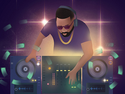 Billboard illustration - Remix Tracker 80s dj future glow grid mixer money neon pioneer tron turntable