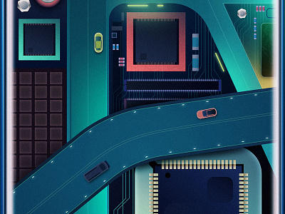 Circuit City Details 1 affinitydesigner circuit cityscape future futuristic illustration microscheme neon vector