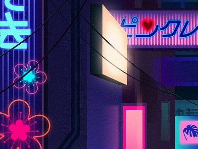 Night in Tokyo, close up 1 affinitydesigner bladerunner cyberpunk future futuristic illustration neon neonlights vector