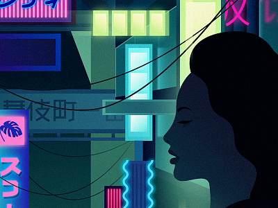 Night in Tokyo, close up 2 affinitydesigner bladerunner cyberpunk future futuristic illustration neo noir neon neonlights tokyo vector