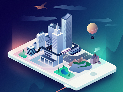 Smart City affinitydesigner city futuristic illustration isometric landscape map neon vector