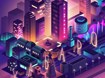 Neon City affinitydesigner future futuristic illustration isometric neon retro futuristic vector