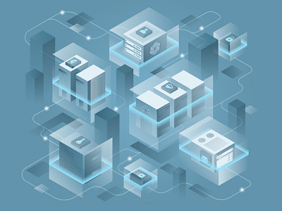 A1 Digital database futuristic glow isometric neon security servers vector