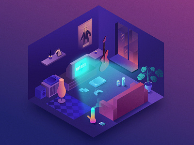 Night Chill 80s affinitydesigner cyberpunk futuristic glow illustration isometric neo noir neon outrun retrofuturism retrowave vector