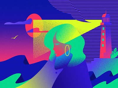 Lighthouse affinitydesigner future futuristic glow illustration neon outrun retrowave vector