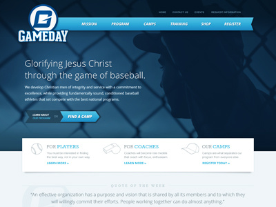 Gameday WIP baseball faith based homepage non profit web website