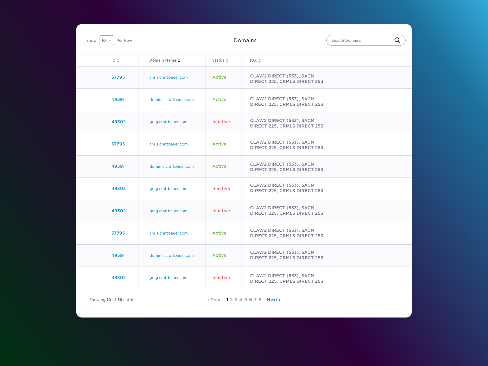 Domains Table View by Bradley Bussolini on Dribbble