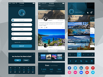 Travel App Concept • Download Link graphic pack mobile navigation retina social icons ui kit weather icons