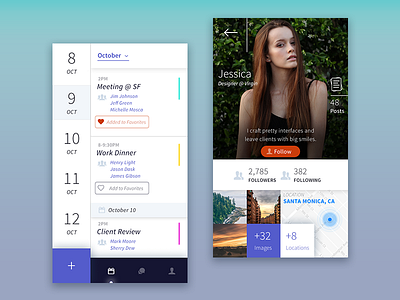 Profile & calendar views calendar mobile profile ui ux