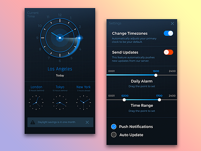 Clock & Settings mobile product ui ux