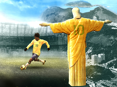 Even jesus enjoyed your football brazil design football graphic jesus photomontage photoshop ronaldinho yellow